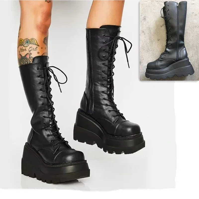 Guipure Lace Panel - Punk damskie buty na platformie elastyczna