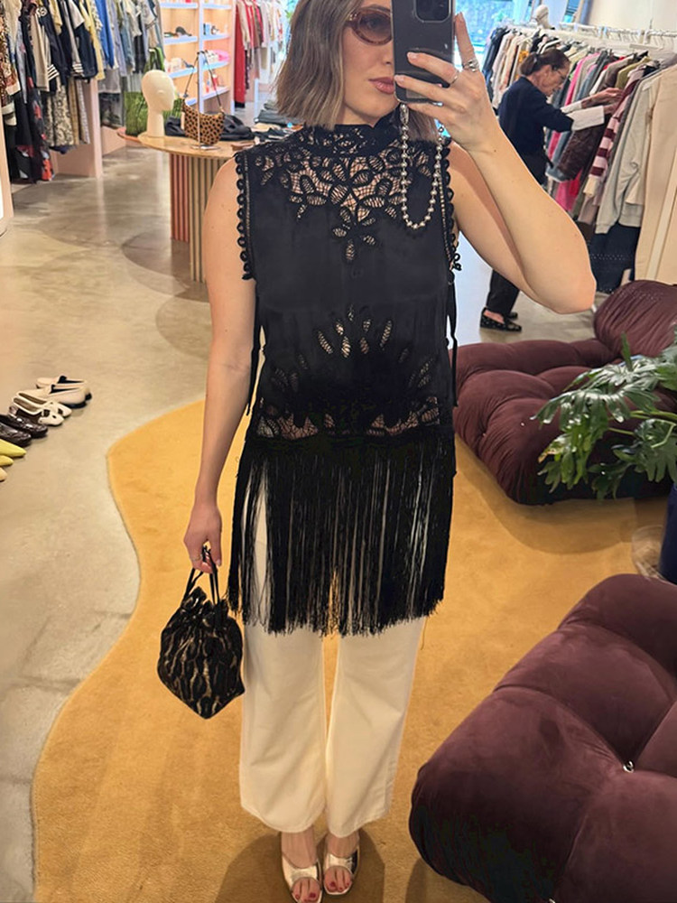 Koszula damska bez rękawów z a – Tassel Fringe Trim recenzja i cena